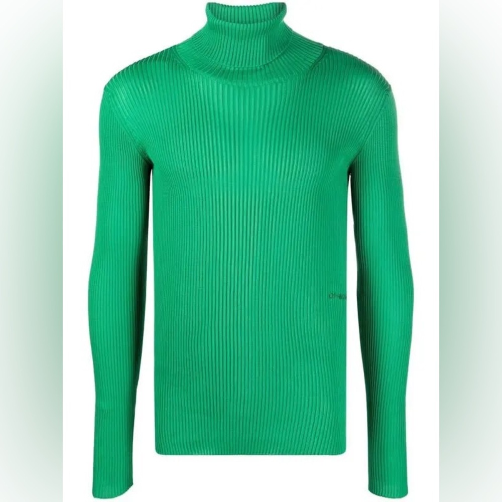 Off-White Vibrant Green Fine Knit Turtleneck Sweater